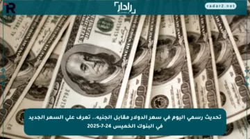 تحديث رسمي اليوم في سعر الدولار مقابل الجنيه.. تعرف على السعر الجديد في البنوك الخميس 24-7-2025